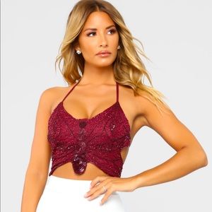 Sequin Maroon Cropped Tank